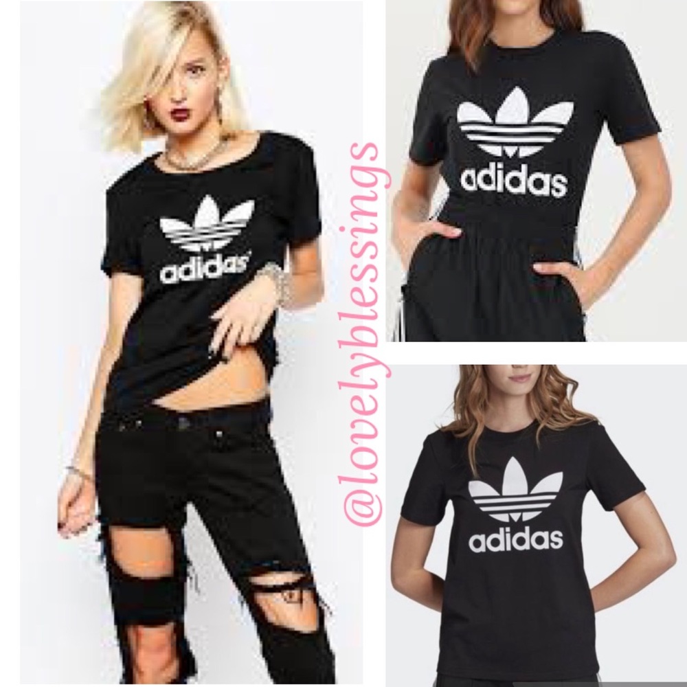Adidas Original Logo Black T-shirt White Graphics Size Medium